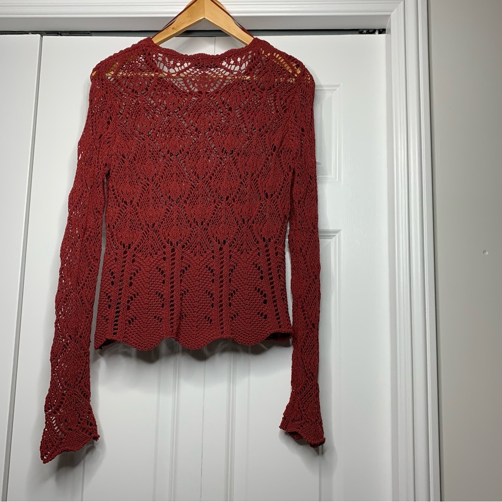 Zara Rust/Red Open Knit Long Sleeve Top Women’s Size US M